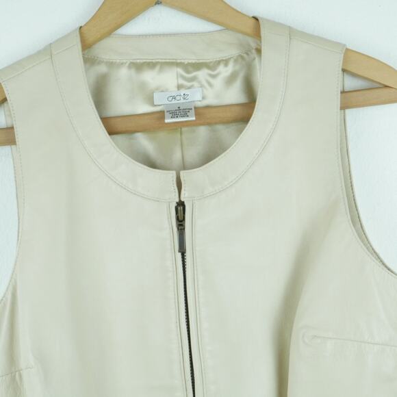Cache Size 6 Top Lamb Leather Waistcoat Vest Minimal Old Money Fitted Neutral - Picture 3 of 12